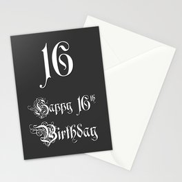 [ Thumbnail: Happy 16th Birthday - Fancy, Ornate, Intricate Look Stationery Cards ]