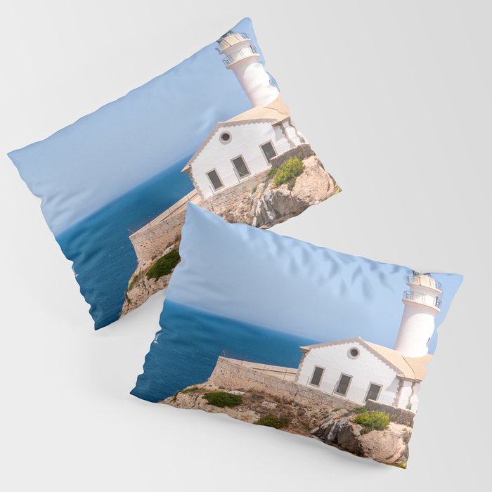 Spain Photography - Lighthouse By The Beautiful Blue Ocean Pillow Sham