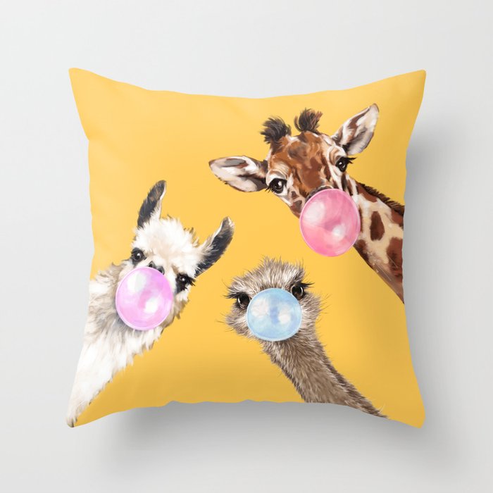 Bubble Gum Gang in Yellow Throw Pillow
