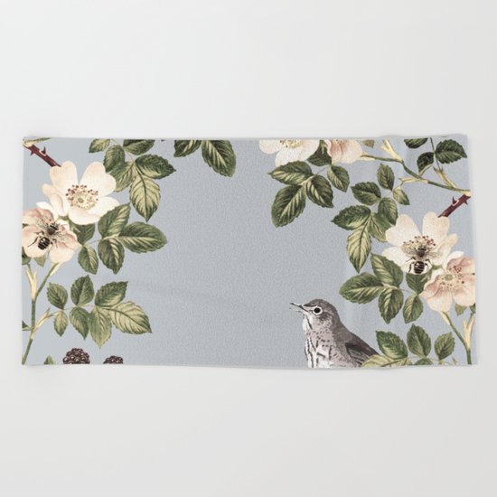 Birds and the Bees Gray Beach Towel