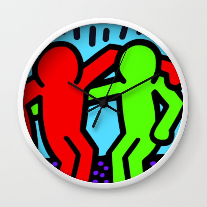 Keith Haring Inspired Best Buddies Complementary Color R G Edition Wall Clock By Korkeddesigns Society6