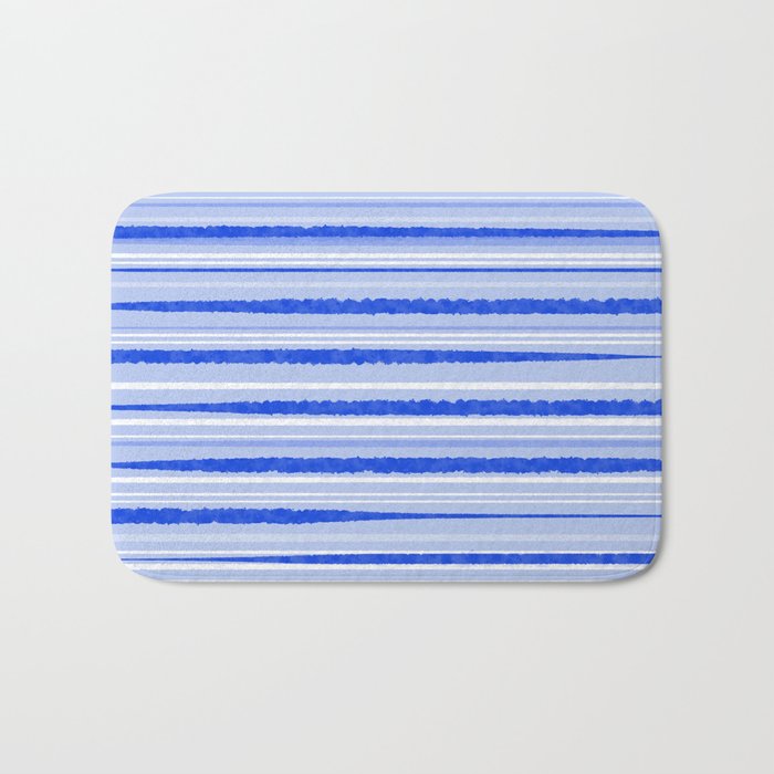 Watercolor Striped Pattern Royal Blue Light Blue White Bath Mat