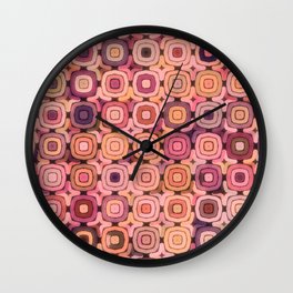 Colorful Retro Geometric Squares Sepia Pink Peach Cranberry Wall Clock