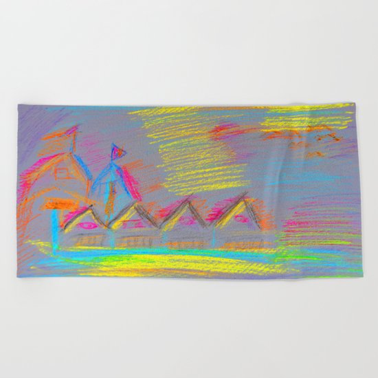 Colorful Village | Kids Painting Beach Towel
