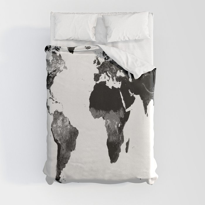 World Map  Black & White Duvet Cover