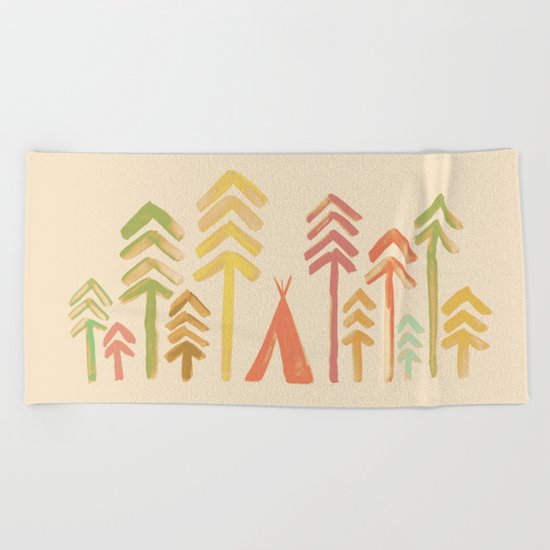 Tepee in the forest Beach Towel