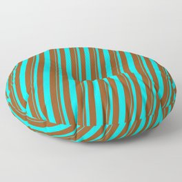 [ Thumbnail: Aqua and Brown Colored Lined/Striped Pattern Floor Pillow ]