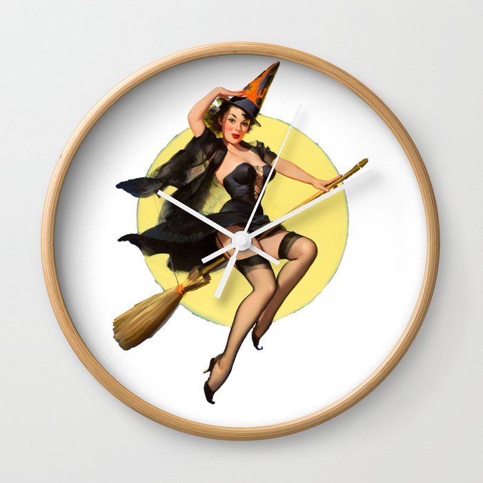 Witch Pinup Girl Halloween Vintage Pin up Wall Clock
