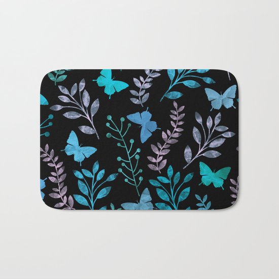 Watercolor flowers & butterflies II Bath Mat