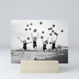 Balloons dancers on the seashore female roaring twenties jazz age portrait black and white photograph - photography - photographs Mini Art Print