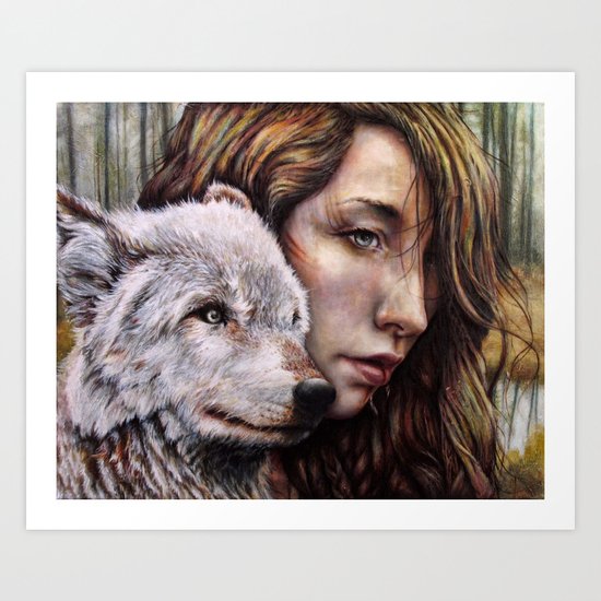 The Girl and the Wolf Art Print