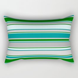 [ Thumbnail: Vibrant Light Cyan, Dark Cyan, Dark Grey, Light Grey, and Dark Green Colored Stripes Pattern Rectangular Pillow ]