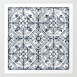 Tile Series, Part 4, Navy Blue on White Art Print