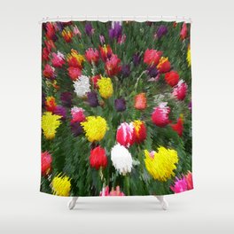 Colorful tulip garden pixel art Shower Curtain