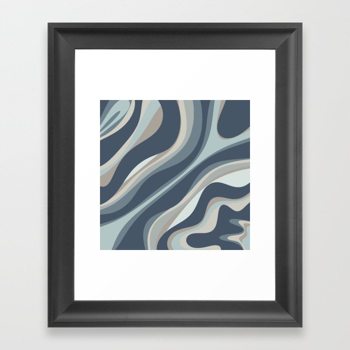 Trippy Dream Modern Retro Abstract Pattern in Neutral Blue Gray Tones Framed Art Print
