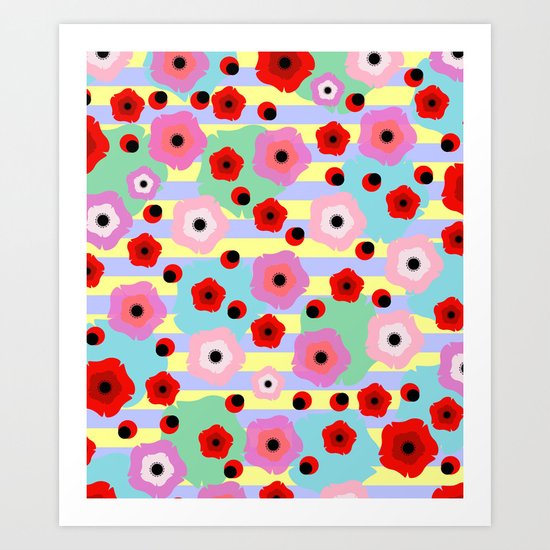 Poppies and stripes Art Print