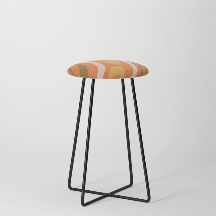 Wavy Loops Abstract Pattern in Retro Orange Brown Mustard Counter Stool