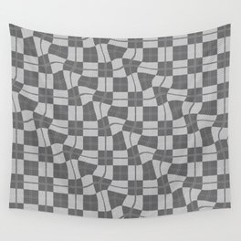 Warped Checkerboard Grid Illustration Gray Wall Tapestry