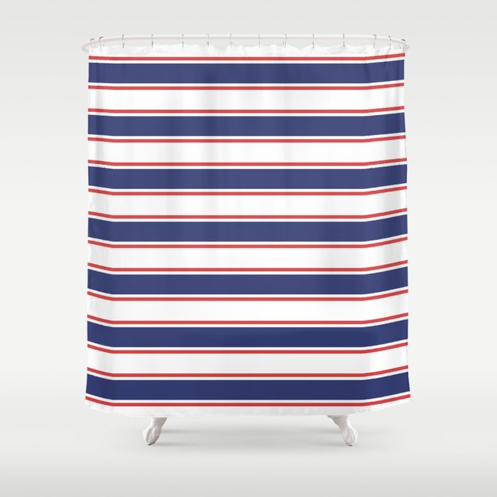 Nautical Red And Blue Stripes Shower Curtain By Tonymagner