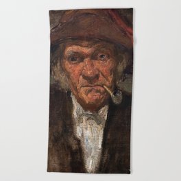 James Whistler - Man Smoking a Pipe Beach Towel