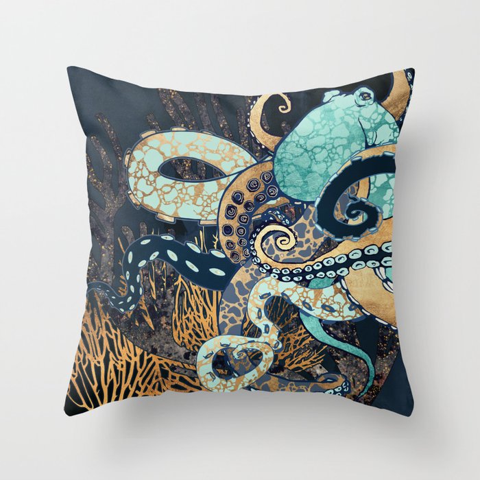 Metallic Octopus II Throw Pillow