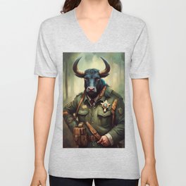 Bull dressed as a Forest Ranger No.1 V Neck T Shirt