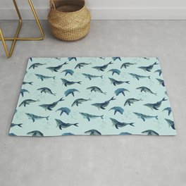 seamless pattern of whales in blue with gray colors Area & Throw Rug