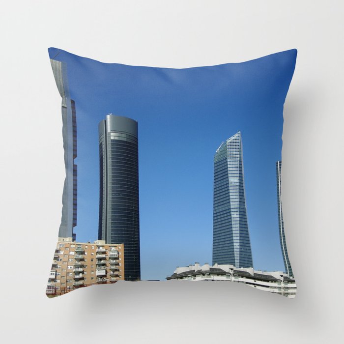 Spain Photography - Cuatro Torres Business Area Under The Clear Blue Sky Throw Pillow