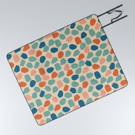 Ink Dot Mosaic Pattern in Muted Retro Teal Blush Orange Picnic Blanket