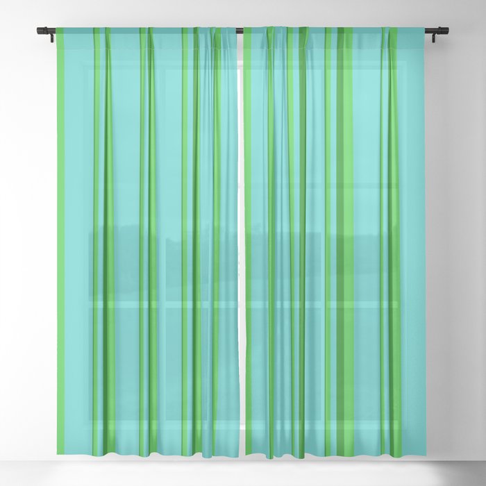 Green, Lime Green, and Turquoise Colored Lines Pattern Sheer Curtain