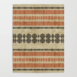 Orange Linen Mud Cloth Poster | Contemporary, Graphicdesign, Abstract, Tribal, Pattern, Linen, Orange, Geometric, Brown, Fabric 