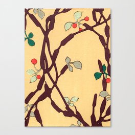 Vintage Japanese Decorative Woodblock Print By by Furuya Korin,Yellow ukiyo-e Botanical Art,Tree Leaves,  Canvas Print