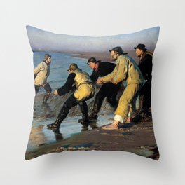 Fishermen Hauling a Net at the Skagen North Beach, 1883 by Peder Severin Kroyer Throw Pillow