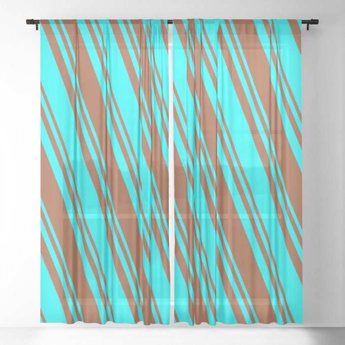 Sienna & Cyan Colored Striped/Lined Pattern Sheer Curtain