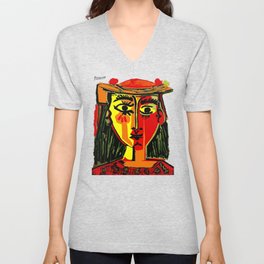Pablo Picasso Woman In A Hat 1962 T Shirt, Artwork, tshirt, tee, jersey, poster, artwork V Neck T Shirt