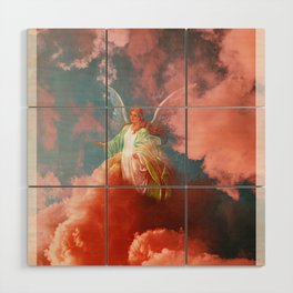 Angel in Clouds Pink Sunset Wood Wall Art