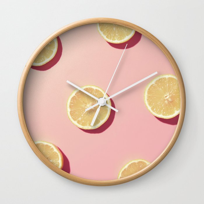 #02_Lemons in pink Wall Clock
