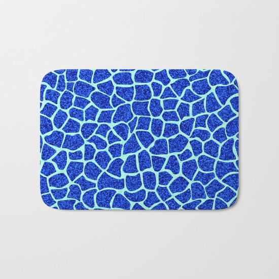 Blue Glitter Giraffe Print Bath Mat