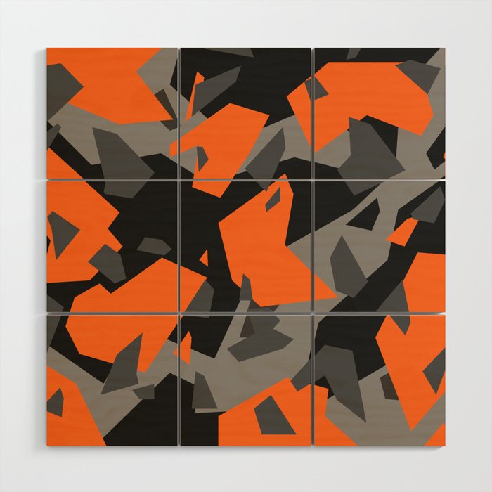 Black\Grey\Orange Geometric camo Wood Wall Art