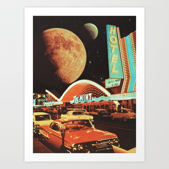 Moon That Never Sleeps - Retro Futurism, Sci-Fi Aesthetic Collage Art Print