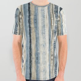 Distressed Blue and White Watercolor Stripe All Over Graphic Tee