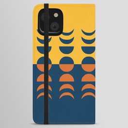 Moon Phases 12 in Navy Orange Mustard Gold Theme iPhone Wallet Case