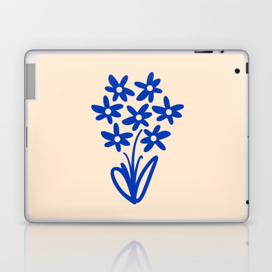 Bloom - Cheerful Minimalist Flowers in Bright Blue and Cream Laptop & iPad Skin