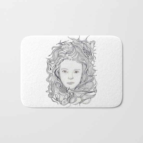 girl - curly doodle hair Bath Mat