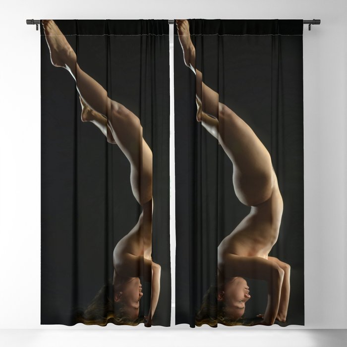 Black girl does yoga headstand nude 5137s Nlj Beautiful Woman Nude Headstand Warm Dark Skin Centered Yoga Blackout Curtain By Chris Maher Society6