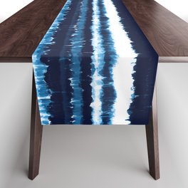 Watercolor Tiedye Ombre Indigo Shibori Stripes. Summer Ocean Blue or Navy Nautical Boy Theme Table Runner