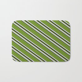 [ Thumbnail: Green, Light Grey, and Black Colored Pattern of Stripes Bath Mat ]