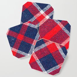 Texture of red and blue a checkered woolen fabric Coaster