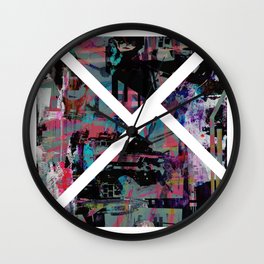 Climbing Up the Walls Wall Clock | Red, Triangles, Street Art, Digital, Blue, Watercolor, Shapes, Colorful, Minimalism, Painting 