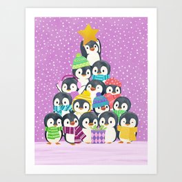 Baby Penguin Christmas Tree Art Print